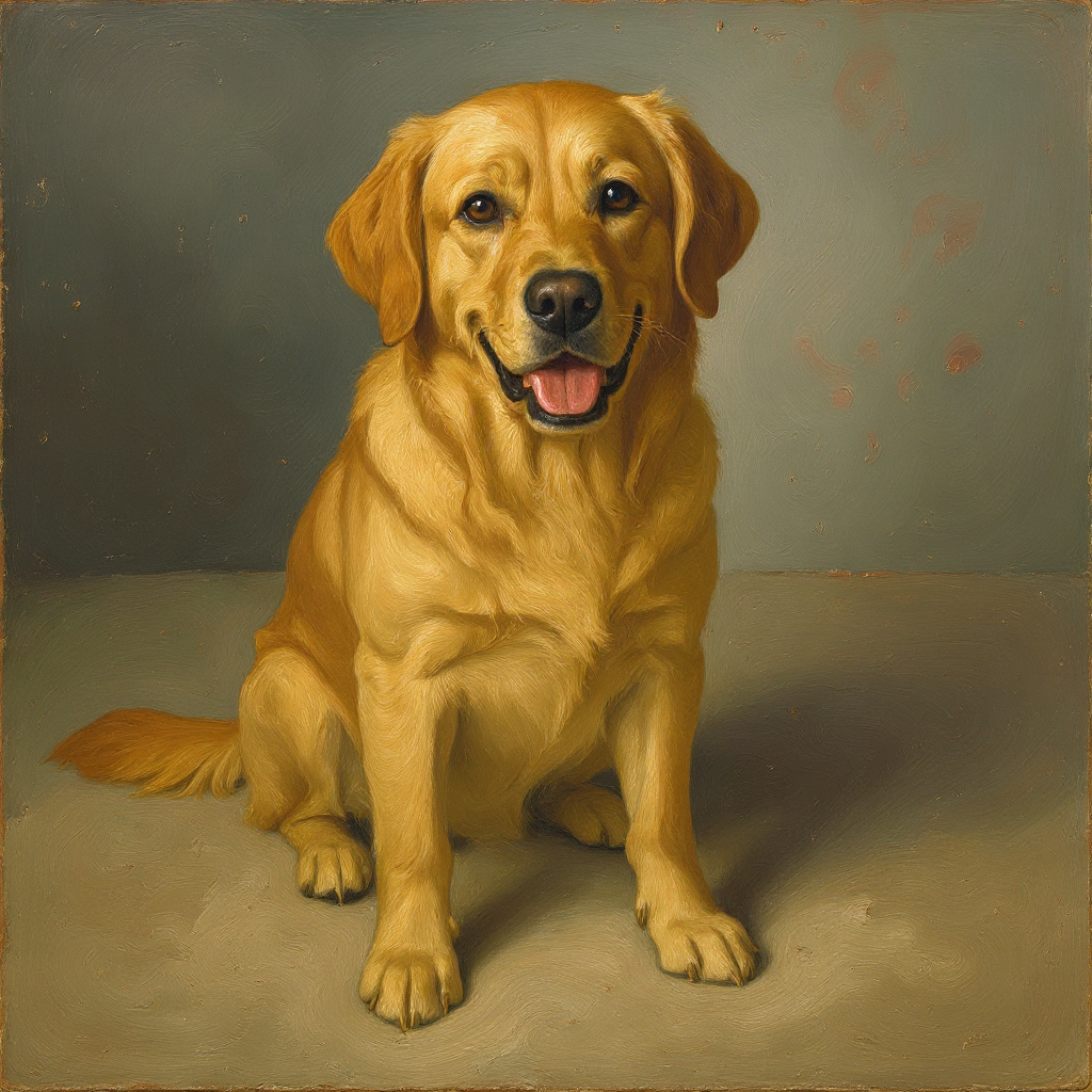 AI pet portrait example - Oil Painting style, dog