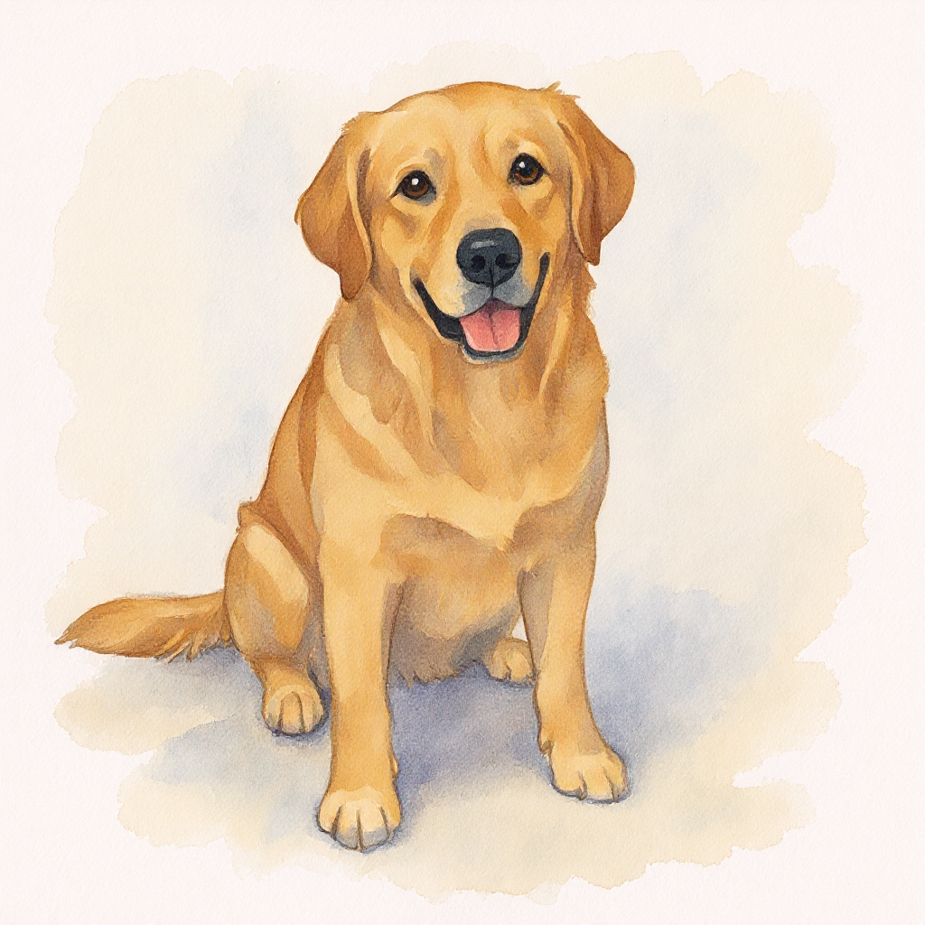 AI pet portrait example - Watercolour style, dog