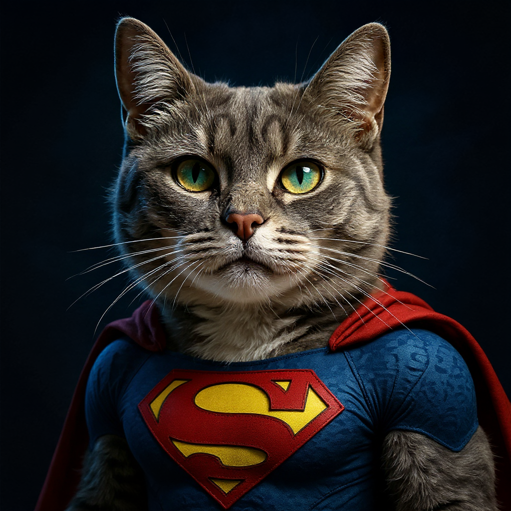 AI pet portrait example - Superhero style, cat