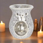 Silver Crackle Wax Melt Burner – Elegant Glass Fragrance Warmer - Cleansmart
